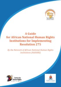 Report cover for a guide for African National Human Rights Institutions for Implementing Resolution 275